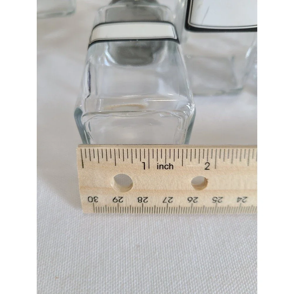 6 Set Glass Spice Jars Square Stainless Steel Lids Labels Kitchen Seasoning Herb